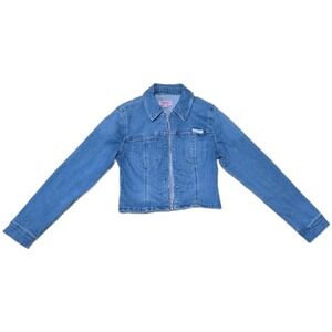 Juicy Couture Girls Blue Zip Up Denim Jacket Cropped Stretch Medium Wash Small